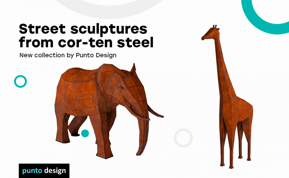 New urban sculptures from cor-ten steel in assortment